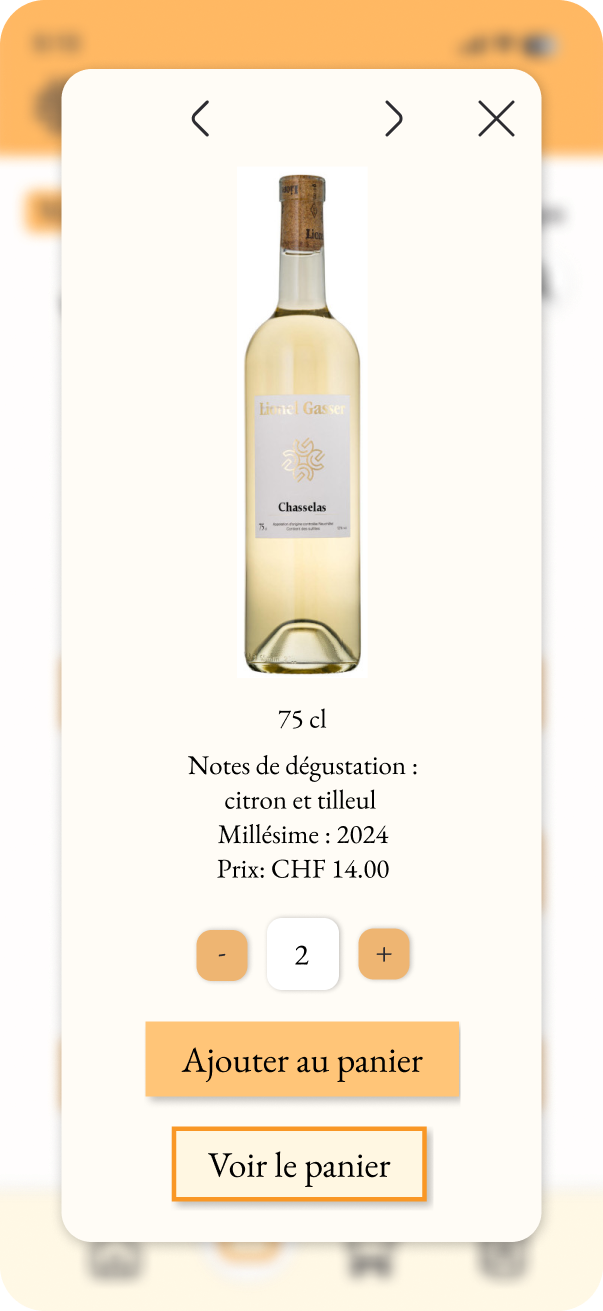 Wine description screen of the Les Vins Lionel Gasser app