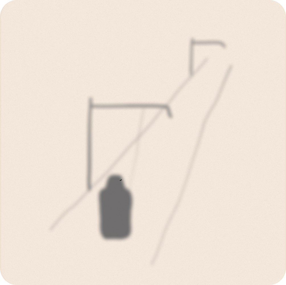 Drawing of a meditative ski lift in a whiteout